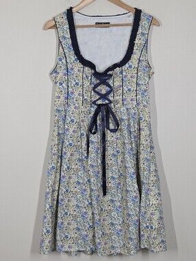Scarlet Darkness Corset Lace Up Fit Flare Floral Dress M Cottagecore Whimsigoth